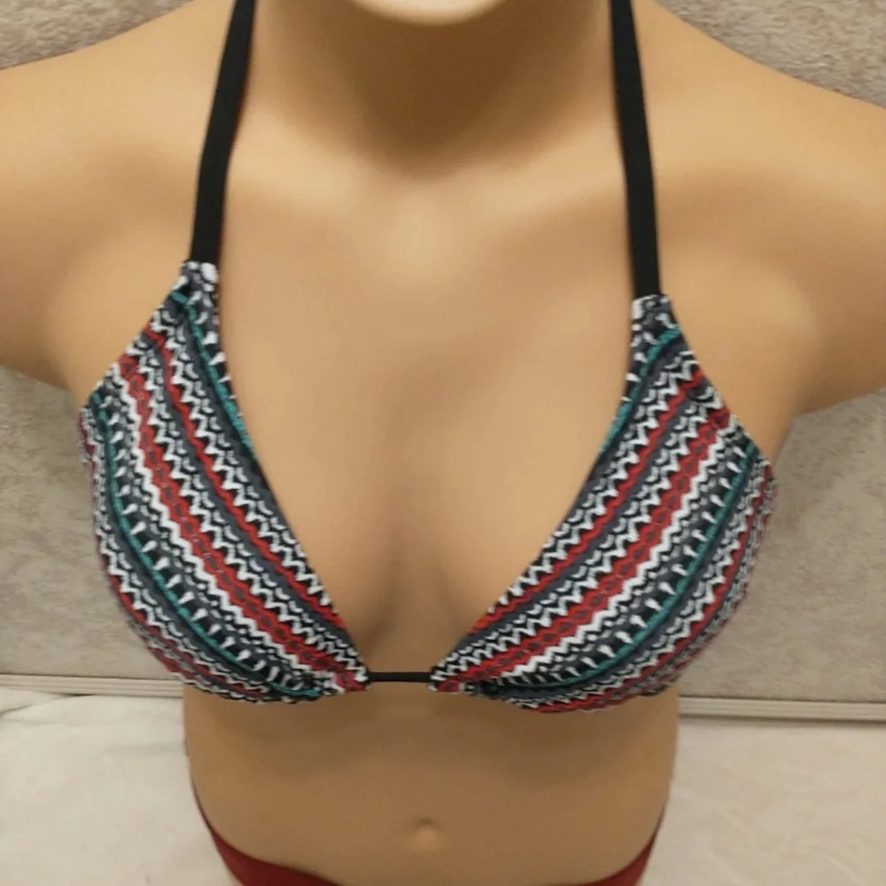 Striped Bikini with Maroon Bottom